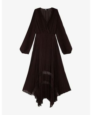 The Kooples Pleated Lace-Embroidered Woven Maxi Dress - Black