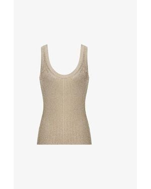 Reiss Imogen Metallic Knitted Top - Natural