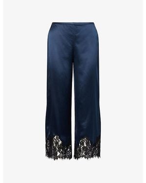 Reformation Carolina Lace-Trim Silk Pants - Blue