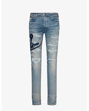 Amiri Clay Snake-Patch Slim-Fit Tapered Stretch-Denim Jeans - Blue
