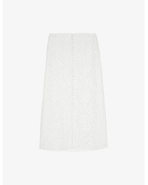 The Kooples Lace-Embroidered Button-Down Woven Midi Skirt - White