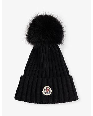 Moncler Logo-Badge Wool Hat - Black