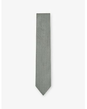 Reiss Bernardo Geometric-Pattern Silk Tie - Green