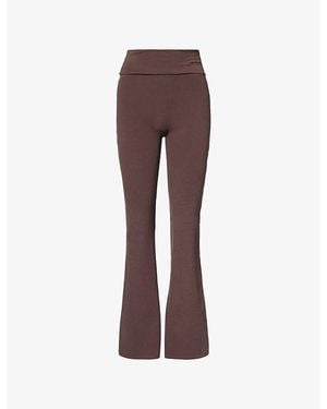 Sisterly Tribe Cosy Soft Cotton Foldover Stretch-Cotton Yoga Trousers - Brown