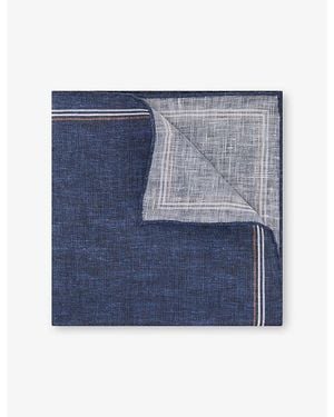 Reiss Claudio Contrast-Border Linen Pocket Square - Blue