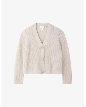 The White Company The Company V-Neck Ribbed-Knit Wool-Blend Cardigan - Natural