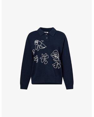 Obey Bloom Embroidered Cotton-Knit Polo Sweater - Blue