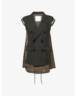 Sacai Glen-Check Contrast-Shell Wool Vest - Black