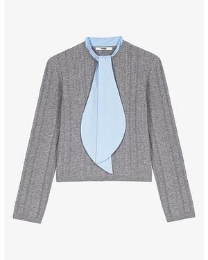 Maje Cotton-Collar Ribbed Wool-Blend Sweater - Gray