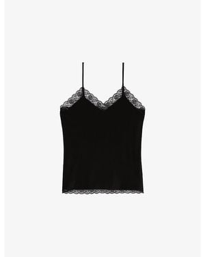 The Kooples Lace-Embroidered V-Neck Satin Cami - Black