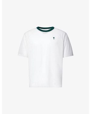 Ami Paris Ami De Coeur Embroidered Logo Cotton-Jersey T-Shirt - White