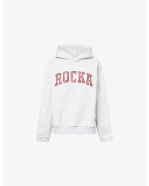 Ru & Rocka Gingham-Logo Varsity Cotton-Blend Hoody - White