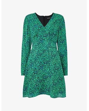 Whistles Lori Floral-Print Long-Sleeve Woven Mini Dress - Green