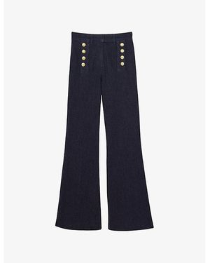 Reiss Athena Button-Embellished Flared-Leg Stretch-Denim Jeans - Blue