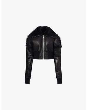 Rick Owens Exaggerated-Collar Cropped Shearling Jacket - Black