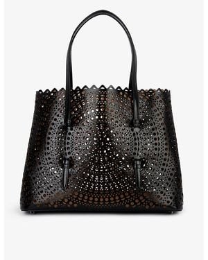 Alaïa Mina 32 Laser-Cut Leather Tote Bag - Black