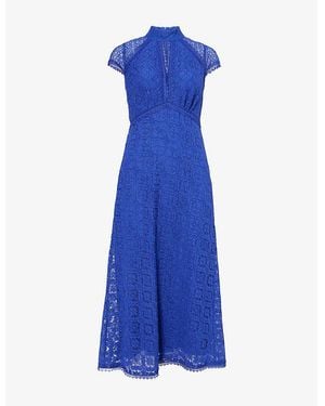 ME+EM Cap-Sleeved High-Neck Lace Midi Dress - Blue