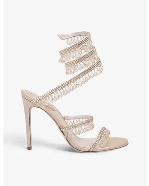 Rene Caovilla Chandelier Bead-Embellished Leather Heeled Sandals - White
