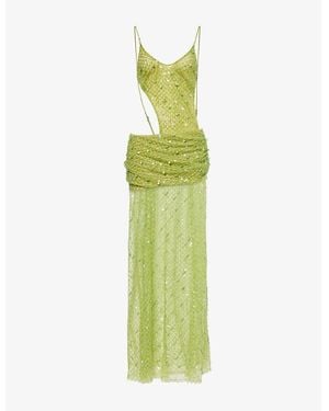Jaded London Stellar Asymmetric Embellished Maxi Dress - Green