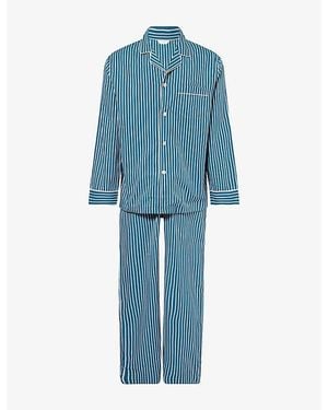 Derek Rose Royal Stripe Cotton Pyjama Set - Blue