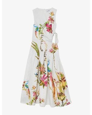 Reiss Bianca Cut-Out Linen Midi Dress - White