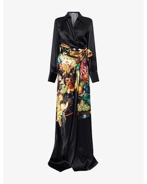 Dries Van Noten Dadea Floral Wrap Silk Maxi Dress - Black