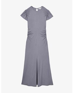 Reiss Helia Round-Neck Flutter-Sleeve Stretch-Jersey Maxi Dress - Grey