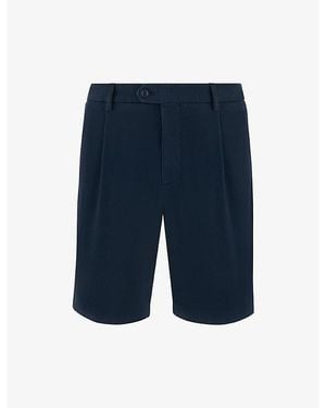 BOGGI Pleated-Front Straight-Leg Stretch Cotton-Blend Shorts - Blue