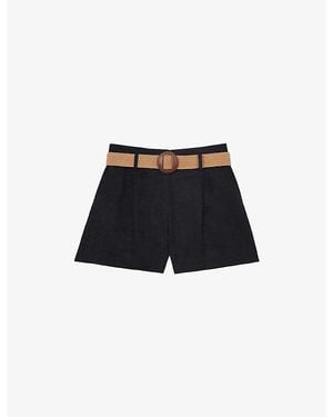 Reiss Matilda Belted-Waist Linen-Blend Shorts - Black