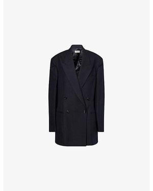 Dries Van Noten Oversized Peak-Lapels Wool Blazer - Blue