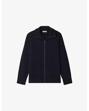 Sandro Zip-Up Trucker Wool Cardigan - Blue