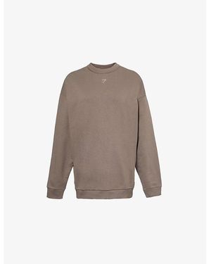 GYMSHARK Collegiate Velvet-Branding Cotton-Blend Sweatshirt - Brown