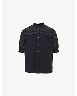 ME+EM Lace-Panel Ruffled Cotton Top - Blue