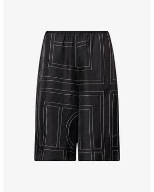 TOTEME Relaxed-Fit Embroidered Silk Bermuda Shorts - Black