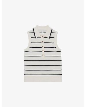 Reiss Sarah Stripe-Print Wool And Cashmere Polo Vest - White