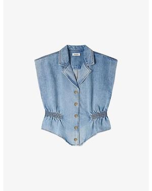 Sandro Sleeveless Fitted-Waist Denim Top - Blue
