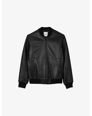 Sandro Ribbed-Trim Regular-Fit Leather Jacket - Black