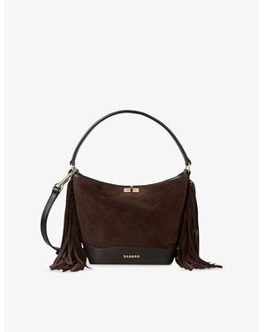Sandro Tangoso Fringed Suede Bucket Bag - Brown