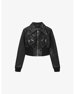 AllSaints Lena Cropped Regular-Fit Leather Jacket - Black