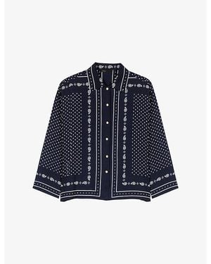Maje Bandana-Print Long-Sleeved Woven Shirt - Blue