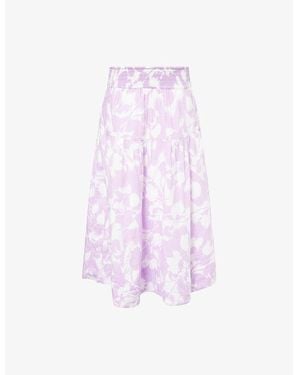 ME+EM Cheesecloth Tulip-Print Cotton Midi Skirt - Purple