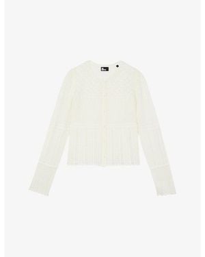 The Kooples Round-Neck Openwork Knitted Cardigan - White