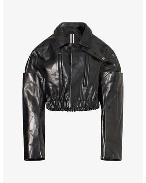 Rick Owens Collared Mac Leather Bomber Jacket - Black