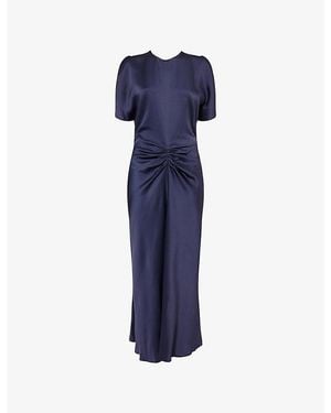 Victoria Beckham Bela Draped-Sleeves Woven Midi Dress - Blue