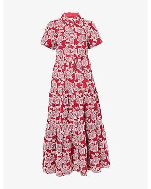 Erdem Floral-Embroidered Tiered Cotton-Blend Midi Dress