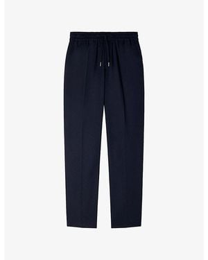 Sandro Tapered Drawstring-Waist Stretch-Cotton Blend Trousers - Blue