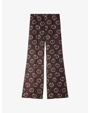 Sandro Floral Flared Woven Trousers - Brown