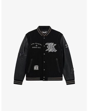The Kooples X Schott Nyc Leather And Wool-Blend Varsity Jacket - Black