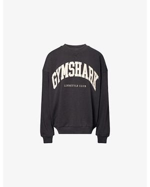 GYMSHARK Collegiate Graphic Crewneck Cotton-Blend Sweatshirt - Black