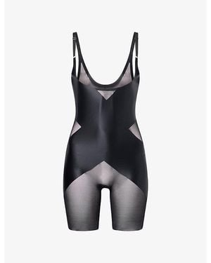 Spanx Shape Satin-X Open-Bust Mid-Thigh Bodysuit - Black